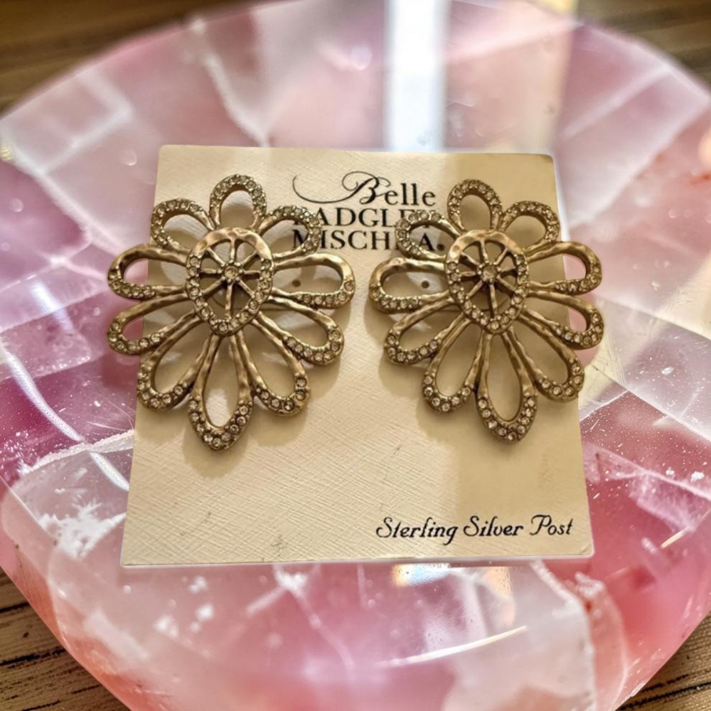 Belle Badgley Mischka Gold Flower Earrings